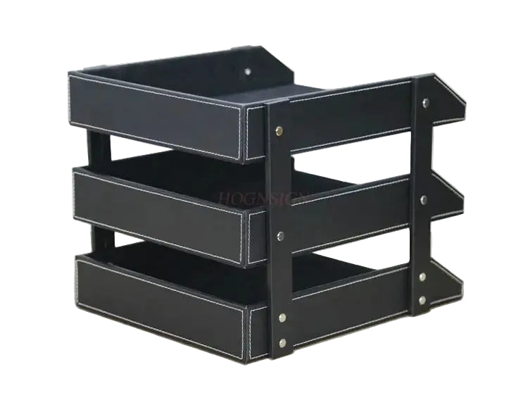 Hochwertiges Leder-Ablagegestell – Dreistufiges Desktop-Organizer für Akten und Bürobedarf