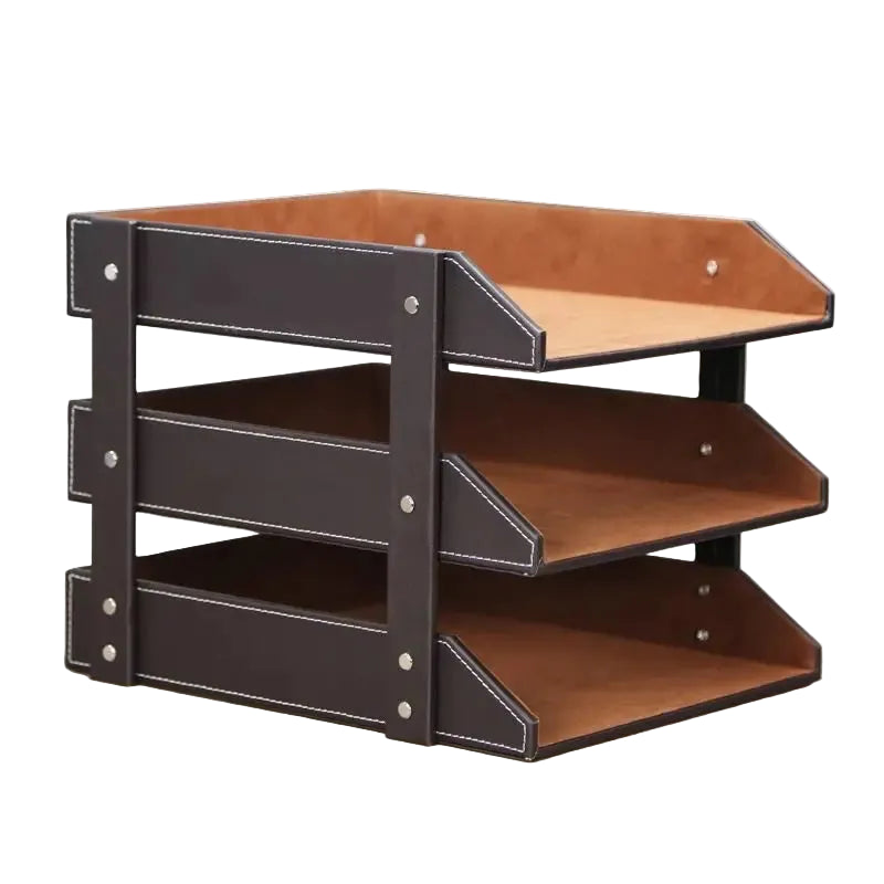 Hochwertiges Leder-Ablagegestell – Dreistufiges Desktop-Organizer für Akten und Bürobedarf