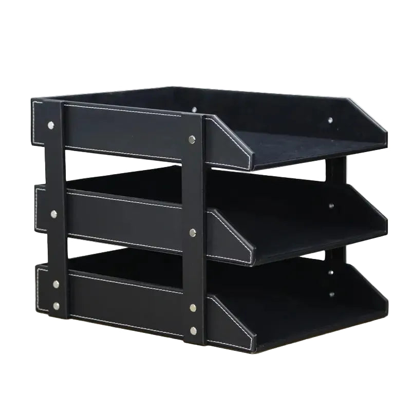 Hochwertiges Leder-Ablagegestell – Dreistufiges Desktop-Organizer für Akten und Bürobedarf