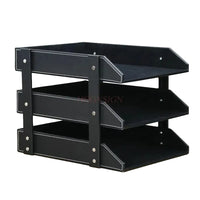 Hochwertiges Leder-Ablagegestell – Dreistufiges Desktop-Organizer für Akten und Bürobedarf